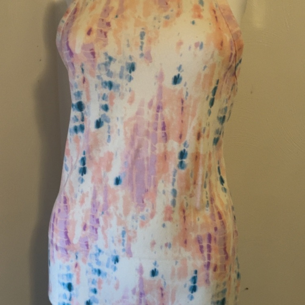 Tie-Dye Ribbed Halter Tank Top - Pastel Multi